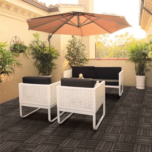 Klickfliesenset ARE46 27er Set Schwarz - Massivholz - 31 x 3 x 31 cm