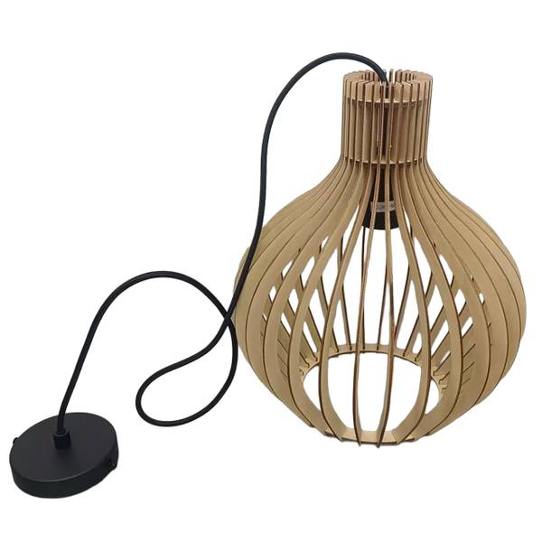 Hängelampe mit Holzlamellen Schwarz - Braun - Eisen - 35 x 35 x 35 cm