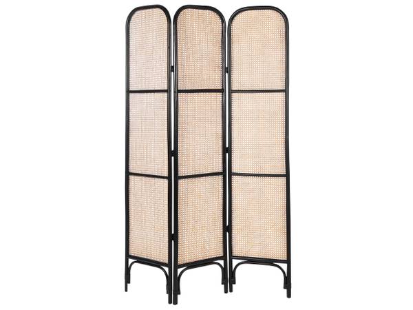 Paravent POTENZA Schwarz - Blau - Braun - Rattan - 105 x 180 x 3 cm
