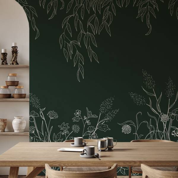 Papier peint  Sous la canopée Vert foncé - Largeur : 375 cm