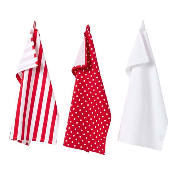 Geschirrtücher Set 3tlg Polka Dots rot Rot - Baumwollstoff - 50 x 1 x 70 cm