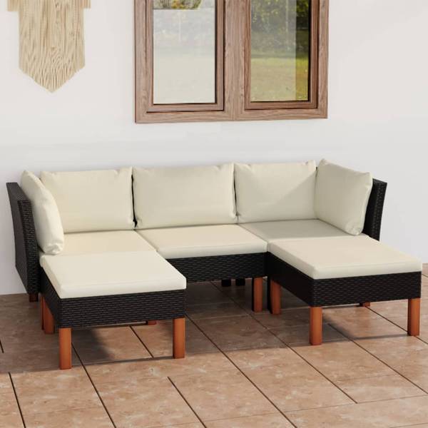 Garten-Sofa-Set 3009634-7 5-teilig Schwarz - Polyester - Eukalyptus - Stahl - 61 x 67 x 65 cm
