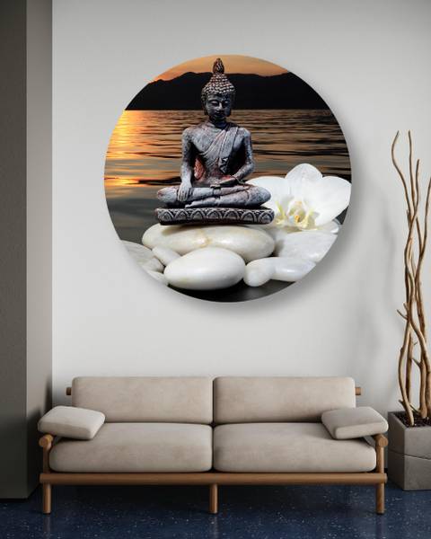 Wandbild Buddha Orange - Polyester - 80 x 80 x 3 cm