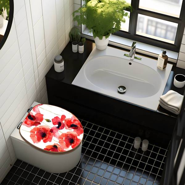 WC-Sitz mit Absenkautomatik Mohn Aquarel Rot - Bambus - Holzwerkstoff - 38 x 5 x 49 cm