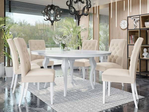Essgruppe Lara 6 120 7-teilig Creme - Hochglanz Weiß - Weiß - Durchmesser: 120 cm