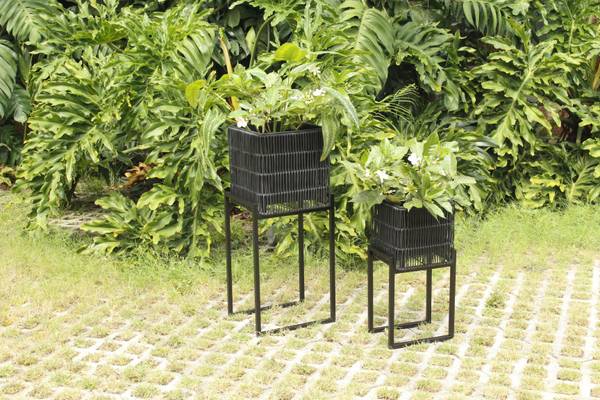 Übertopf-Set FLORA Schwarz - Metall - Kunststoff - 1 x 1 x 1 cm