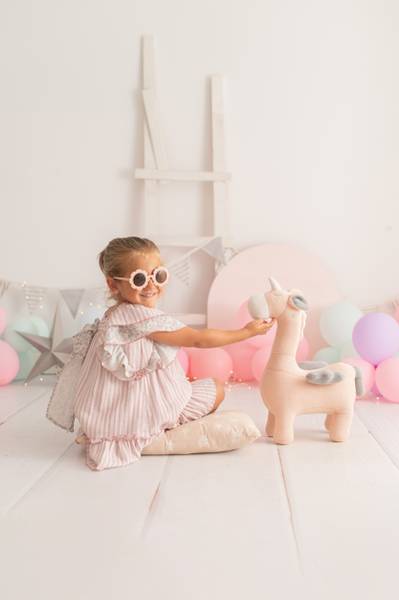 Schaukeltier Einhorn Pink - Baumwollstoff - 21 x 48 x 36 cm