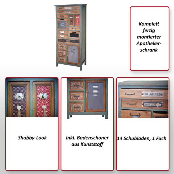 Apotheker-Schrank A43 Blau - Tanne - 57 x 138 x 32 cm