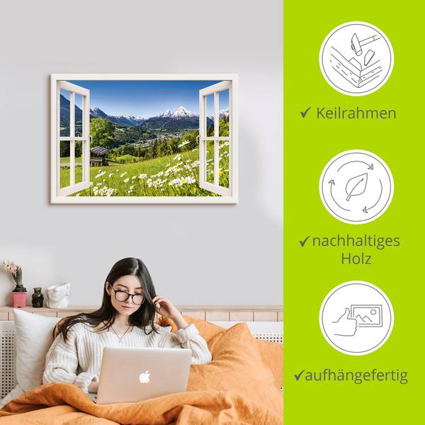 Leinwandbild Fenster Bayerischen Alpen 130 x 90 cm
