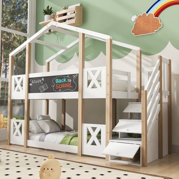 Etagenbett MonetWoody Ⅰ Weiß - Holzwerkstoff - Massivholz - 96 x 205 x 256 cm