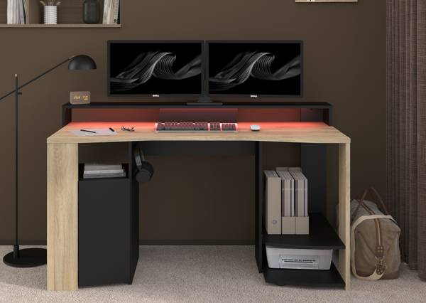 Gamingtisch Meta Schwarz - Braun - Holzwerkstoff - Metall - 152 x 88 x 62 cm