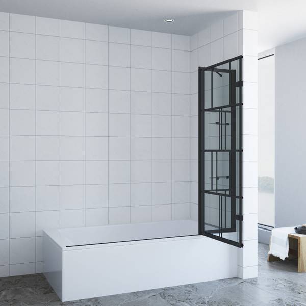 Duschabtrennung Badewannenaufsatz Schwarz - Glas - 150 x 140 x 0 cm