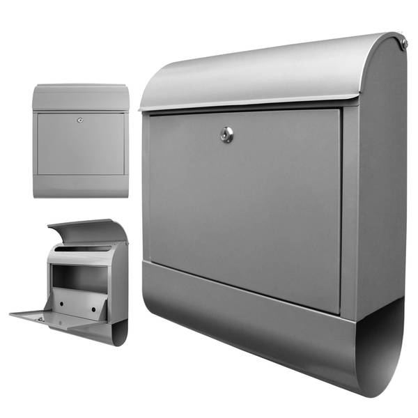 Briefkasten silber grau mit Zeitungsfach Grau - Stahl - 38 x 46 x 13 cm