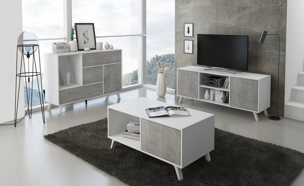 Couchtisch Modell WIND Mattweiß Zement Multicolor - Weiß