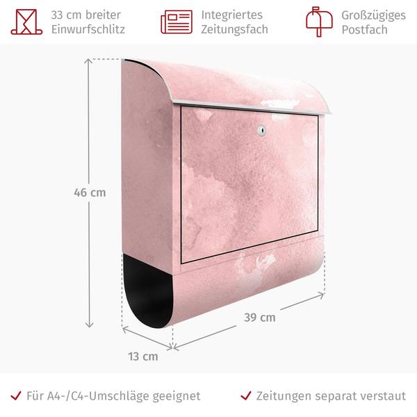 Briefkasten Aquarellstruktur Zuckerwatte Pink - Stahl - 39 x 46 x 13 cm