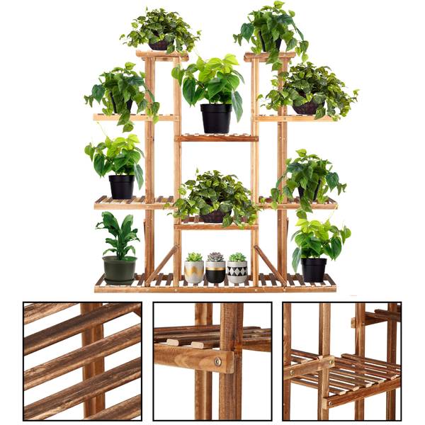 Holz Blumenständer - 9 regal Braun - Massivholz - 120 x 119 x 25 cm