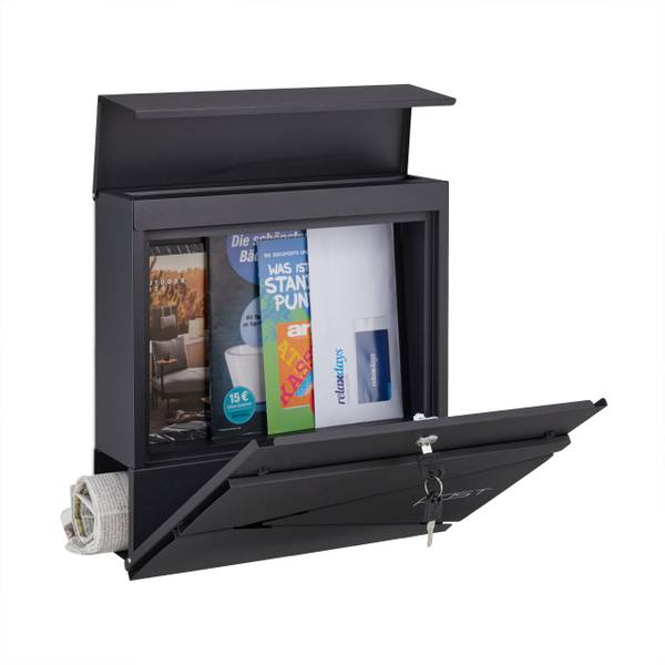 Schwarzer Briefkasten mit Zeitungsfach Schwarz - Stahl - 37 x 37 x 11 cm