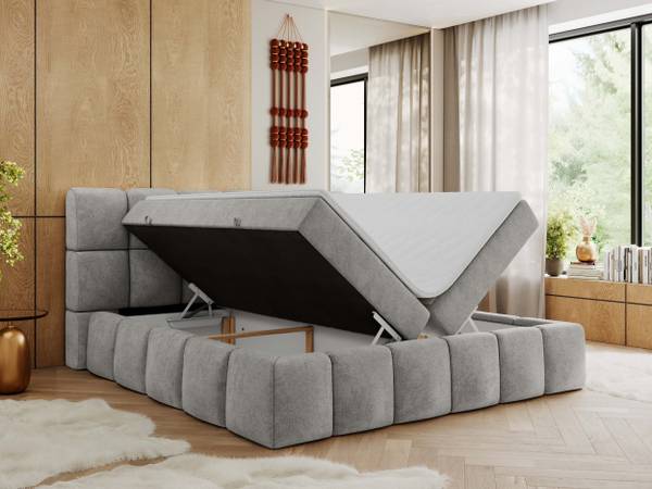 Boxbett NIRA Hellgrau - H3 - Strukturstoff - Polyester - Webstoff - Liegefläche Breite: 120 cm