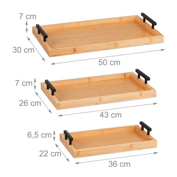 Tablett 3er Set aus Bambus Schwarz - Braun - Holzwerkstoff - Metall - 50 x 7 x 30 cm