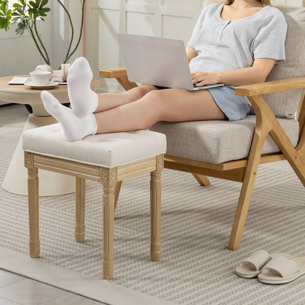 Sitzhocker 838-601V00BG Beige - Leinen - Polyester - 32 x 47 x 42 cm