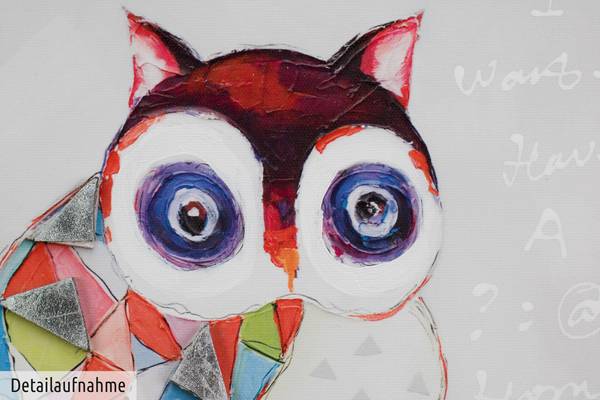 Impression sur toile Hibou Momo Coton - 25 x 25 x 4 cm
