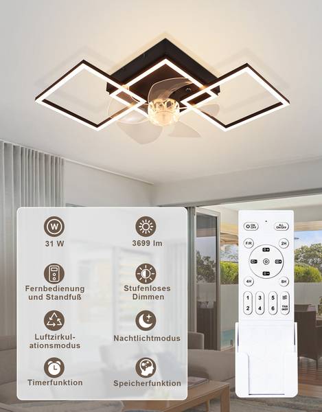 Deckenventilator W23R Schwarz - Eisen - 31 x 14 x 68 cm