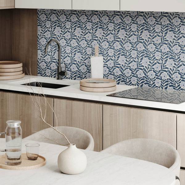 Vinylfliese BlumePflanz 20er-Set Blau - Vinyl - 20 x 20 x 1 cm