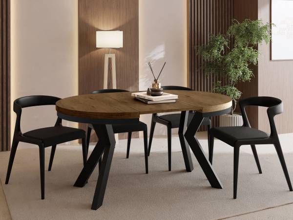 Ausziehbarer Esstisch Savio Neo Braun - Eiche Dunkel Dekor - 80 x 80 cm - Durchmesser: 80 cm