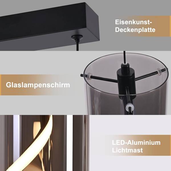 Pendelleuchte Yaw Schwarz - Metall - 12 x 150 x 48 cm