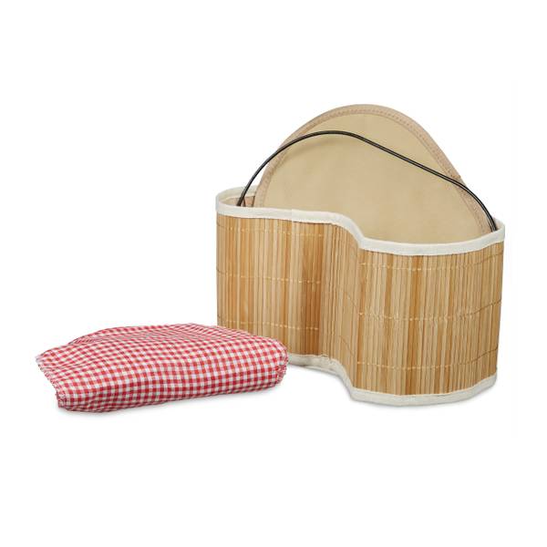 2 x Brotkörbchen Bambus Braun - Rot - Weiß - Polyester - 34 x 17 x 24 cm