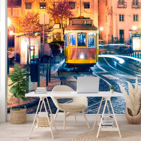 Fototapete Lissabon Straßenbahn Nacht 150 x 105 x 105 cm