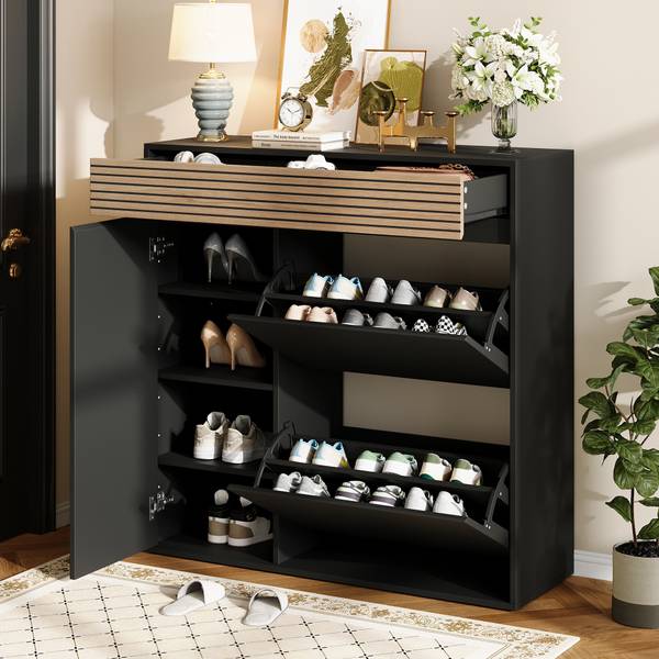 Schuhschrank Philotes Ⅰ Schwarz - Braun - Holzwerkstoff - 100 x 105 x 35 cm