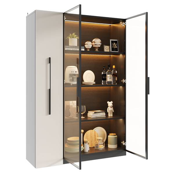 Standvitrine GLOWWoody Ⅳ Schwarz - Holzwerkstoff - 35 x 160 x 111 cm