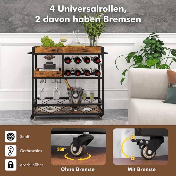 Servierwagen 3 Ebenen Braun - Holzwerkstoff - 40 x 83 x 80 cm