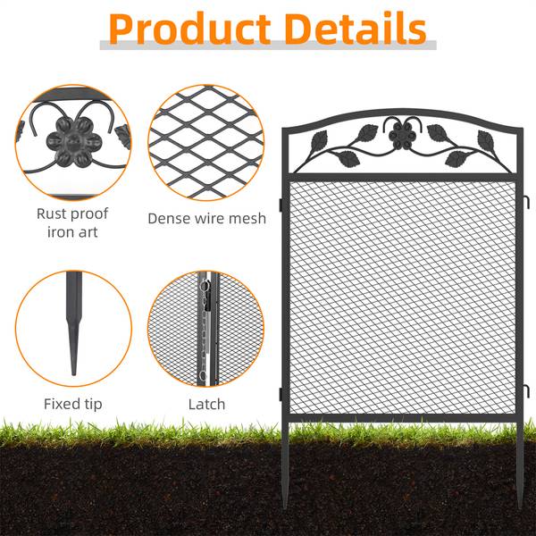 Gartenzaun Beetzaun Hundezaun (5er Set) Schwarz - Eisen - 60 x 110 x 60 cm