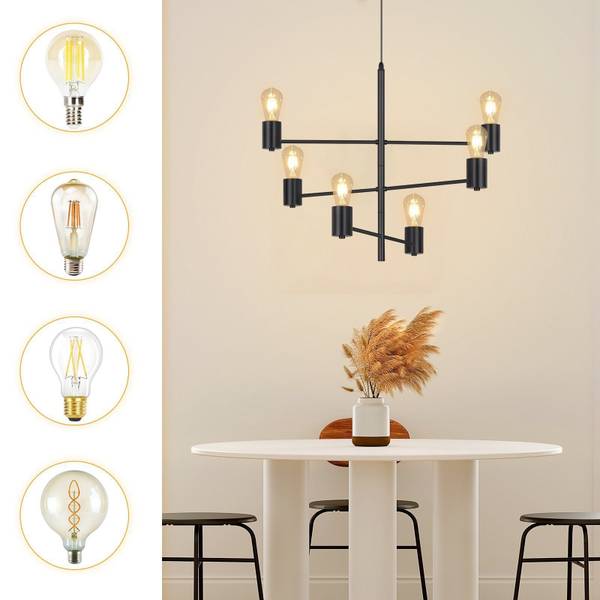 Hanglamp Gamble II met 6 lichtbronnen zwart - metaal - 10 x 205 x 65 cm