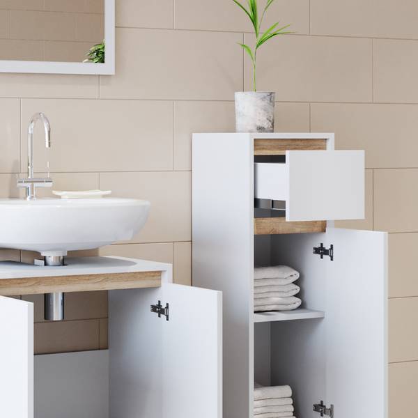 Badmöbel-Set Emma 29824 3er Set Eiche Sonoma Dekor - Weiß