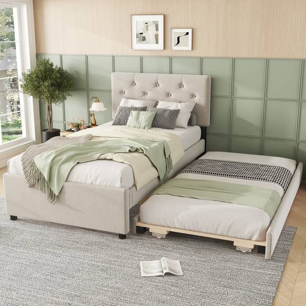 Polsterbett FU AJL005 Beige - Samt - 105 x 104 x 209 cm