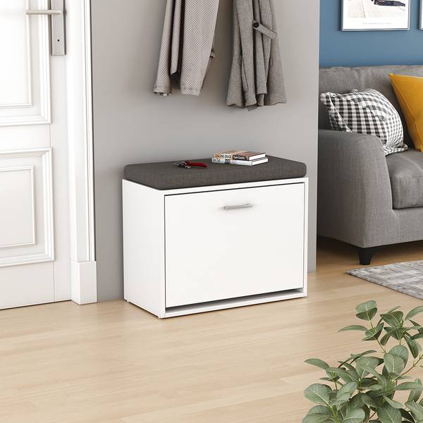 Banc pour chaussures Georg 40396 Blanc - Bois manufacturé - 60 x 50 x 30 cm