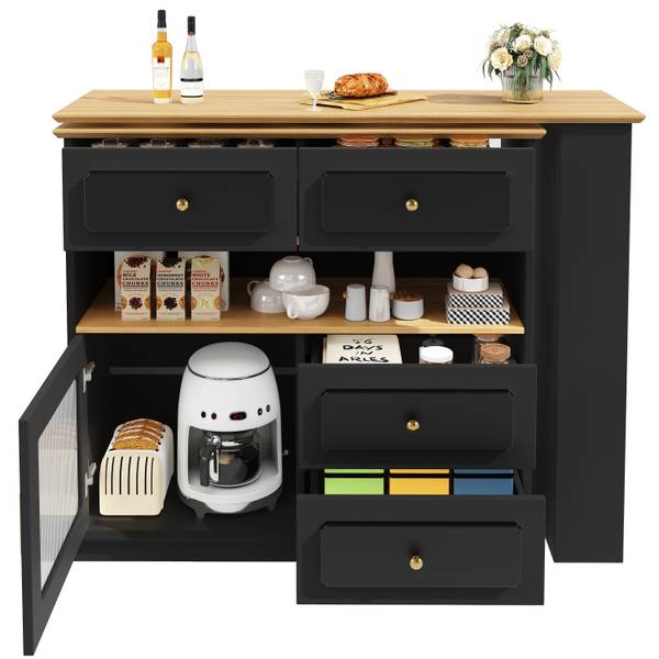 Bartisch Ausziehbar Oveox BL Schwarz - Holzwerkstoff - Metall - 56 x 105 x 181 cm
