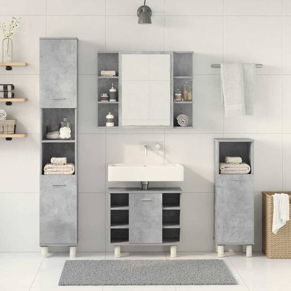 Badmöbel Set 3044521 4-teilig Grau - Holzwerkstoff - 80 x 64 x 20 cm