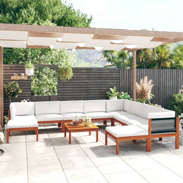 Salon de jardin 3057893 (lot de 11) Blanc - Coton - Polyester - Acacia - 65 x 60 x 65 cm