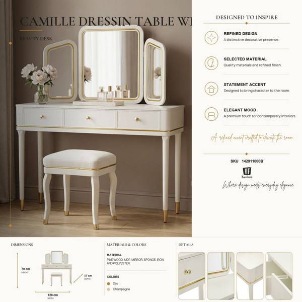 Kaptafel Camille B deels massief hout - 120 x 79 x 120 cm