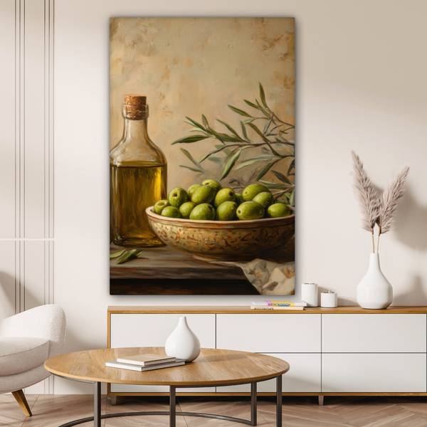 LEINWANDBILD Oliven Grün - Baumwollstoff - 90 x 140 x 2 cm