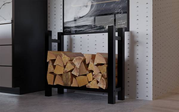 Kaminholzregal Medya Schwarz - Metall - 80 x 80 x 30 cm