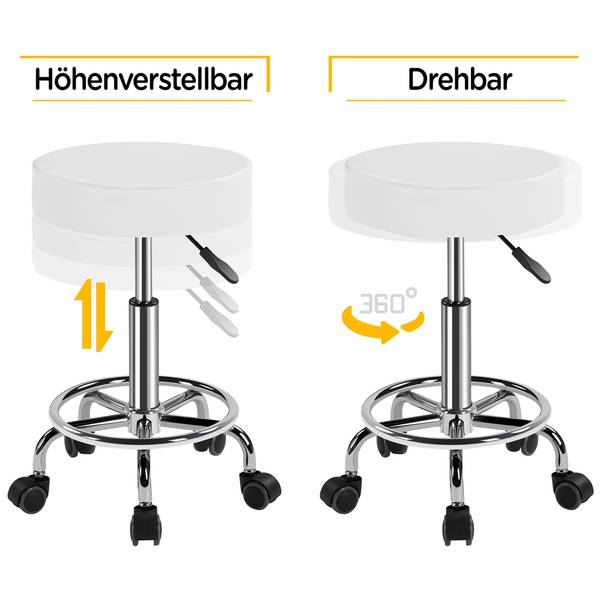 Rollhocker ARJ77 Weiß - Metall - 39 x 65 x 39 cm