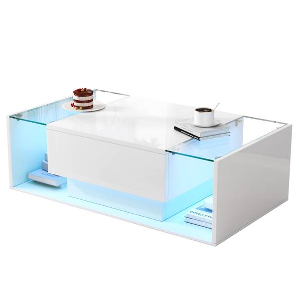 Salontafel Electra Ⅰ wit - plaatmateriaal op houtbasis - glas - 50 x 31 x 100 cm