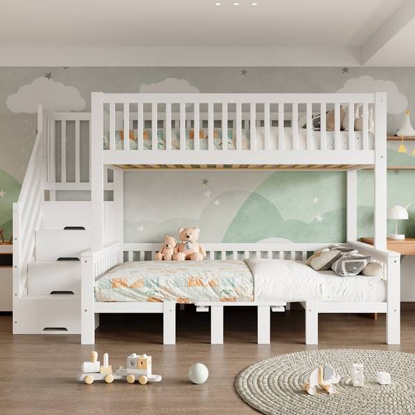 Etagenbett AtticLucyⅠ Weiß - Holzwerkstoff - Massivholz - 126 x 170 x 253 cm