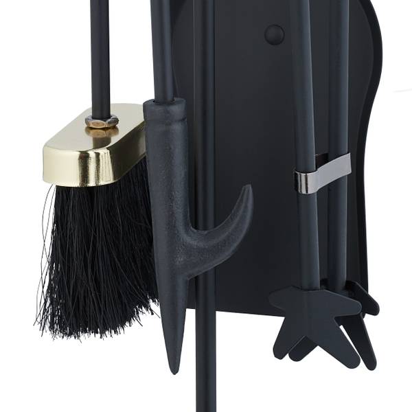 5-teiliges Kaminbesteck Schwarz - Gold - Eisen - 20 x 68 x 20 cm