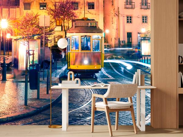 Fototapete Lissabon Straßenbahn Nacht 150 x 105 x 105 cm